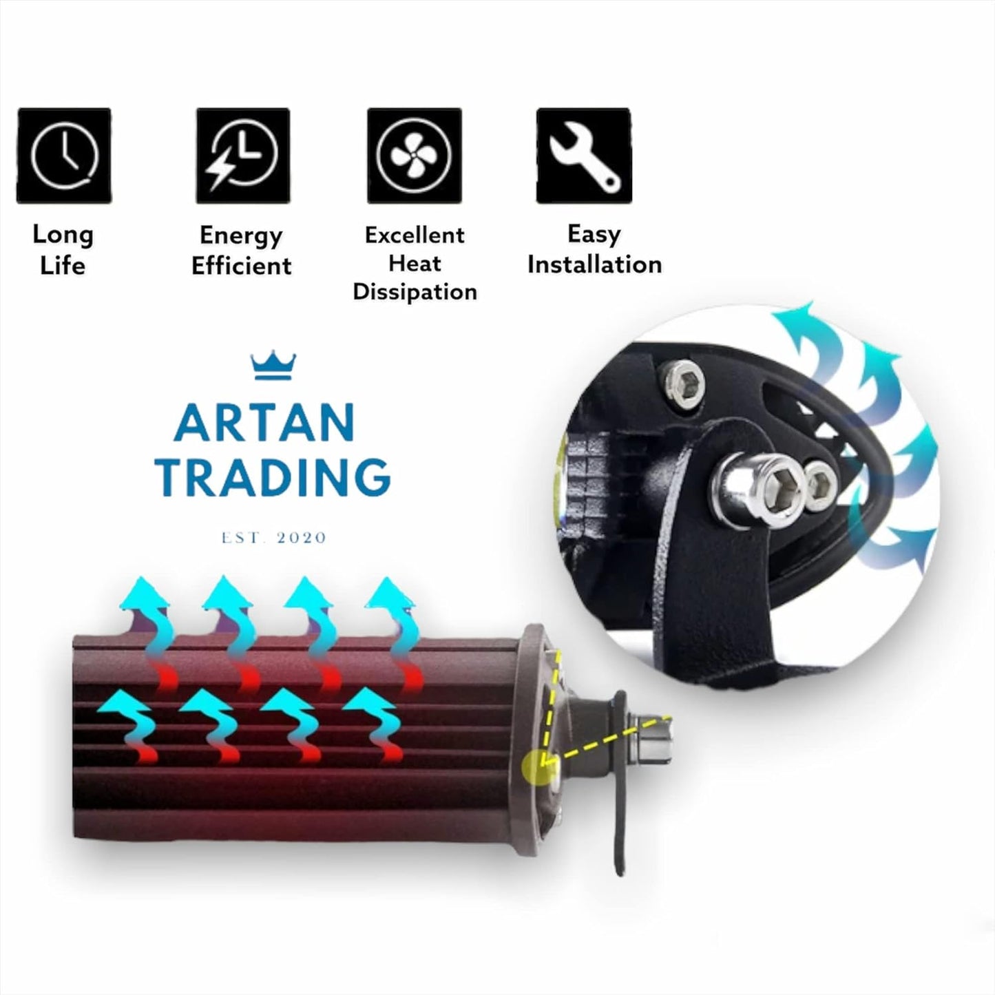 Artan 20-Inch Single Row LED Light Bar | 120W 6D Reflector | IP68