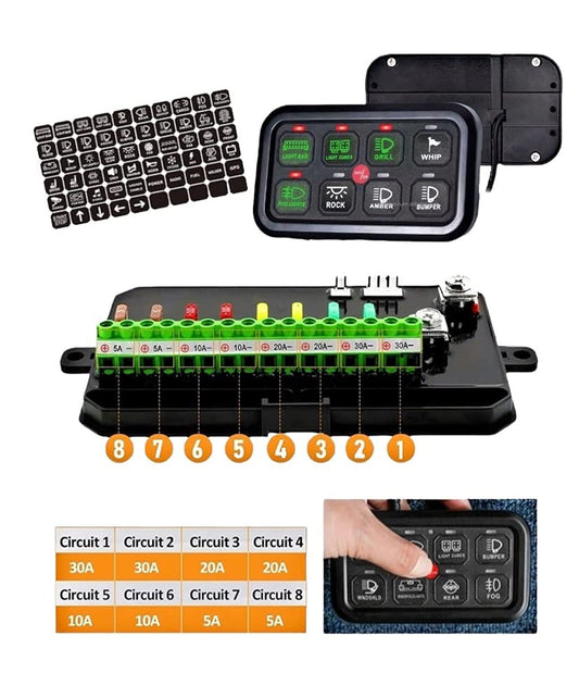 Artan 8-Gang RGB Waterproof Switch Panel | Universal Relay System 12V/24V