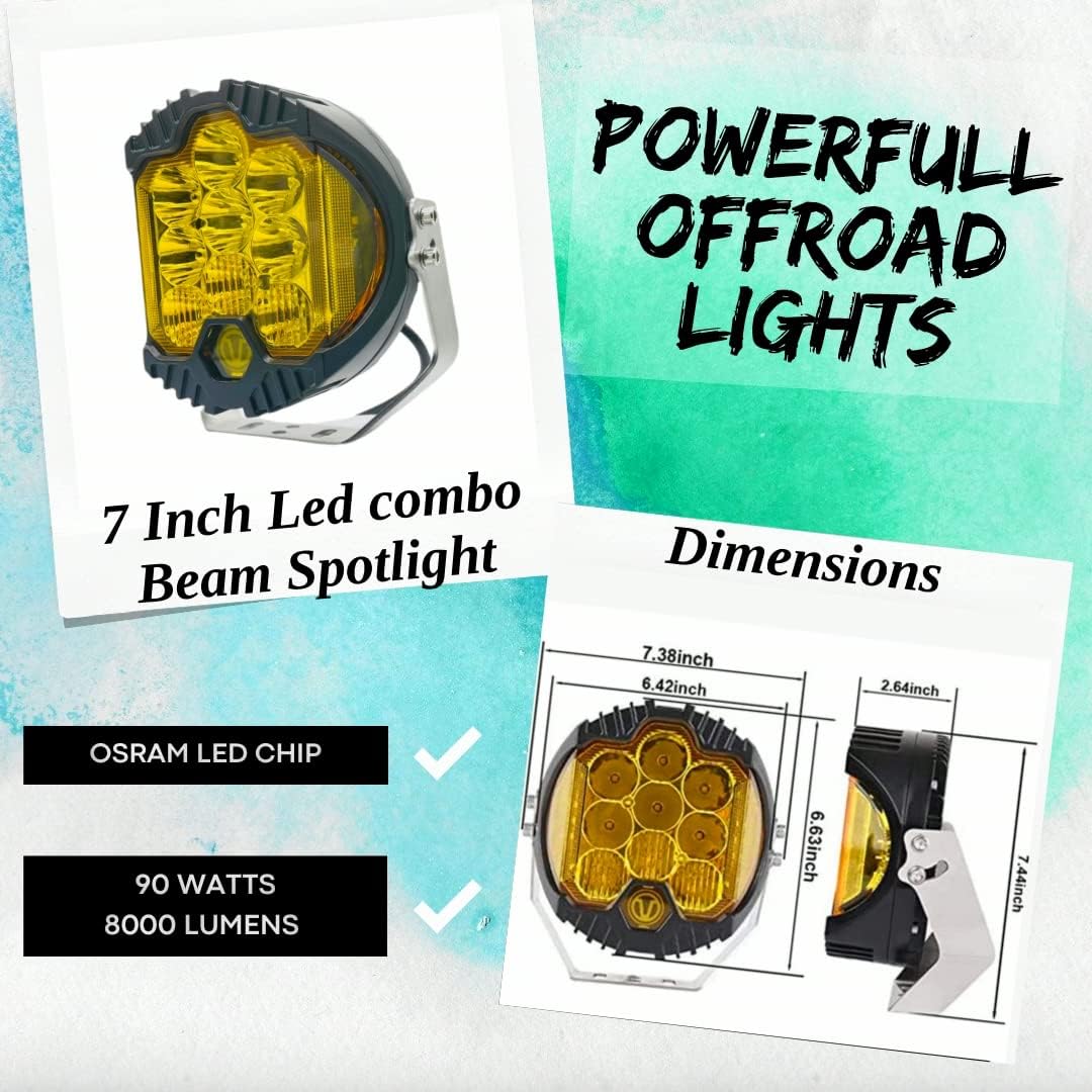 ARTAN Amber 7-Inch LED Spotlight | 90W 8000lm Combo Beam | IP68