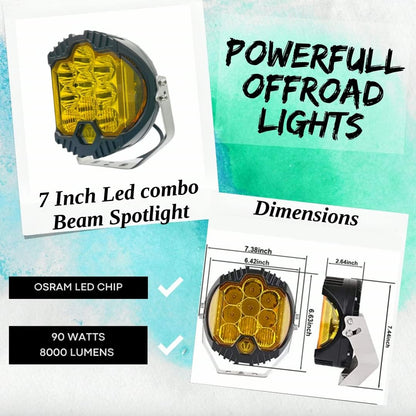 ARTAN Amber 7-Inch LED Spotlight | 90W 8000lm Combo Beam | IP68
