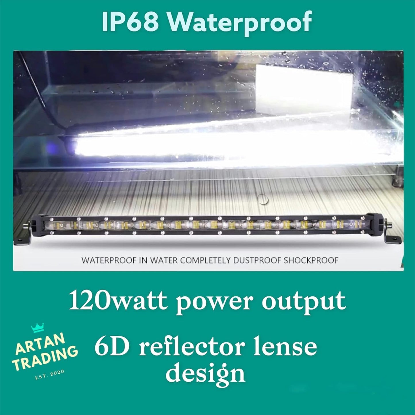 Artan 20-Inch Single Row LED Light Bar | 120W 6D Reflector | IP68
