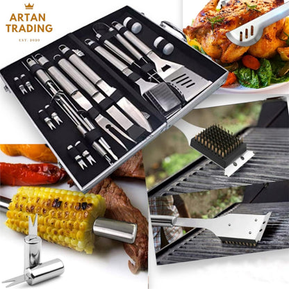 Artan Premium 18-Piece BBQ Grill Set with Stainless Steel Carry Case