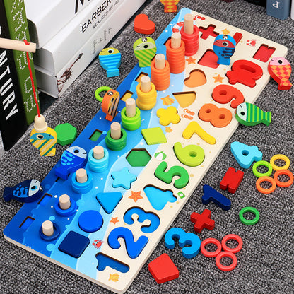 Kids Montessori Math Toys – Educational Wooden Puzzle & Fishing Game for Toddlers