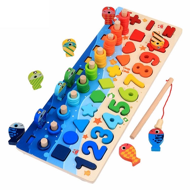 Kids Montessori Math Toys – Educational Wooden Puzzle & Fishing Game for Toddlers