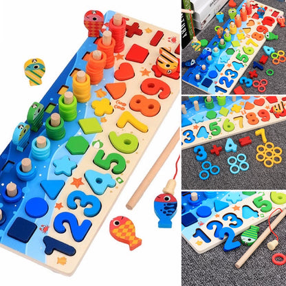 Kids Montessori Math Toys – Educational Wooden Puzzle & Fishing Game for Toddlers