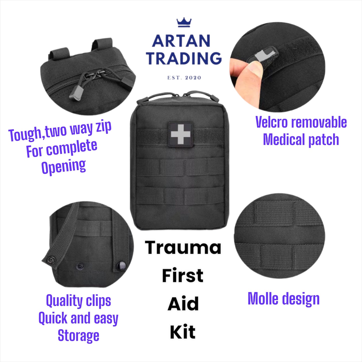 First Aid Kit - Automotive, Trauma, Molle - Ideal for Motorbike & Offroad Adventures